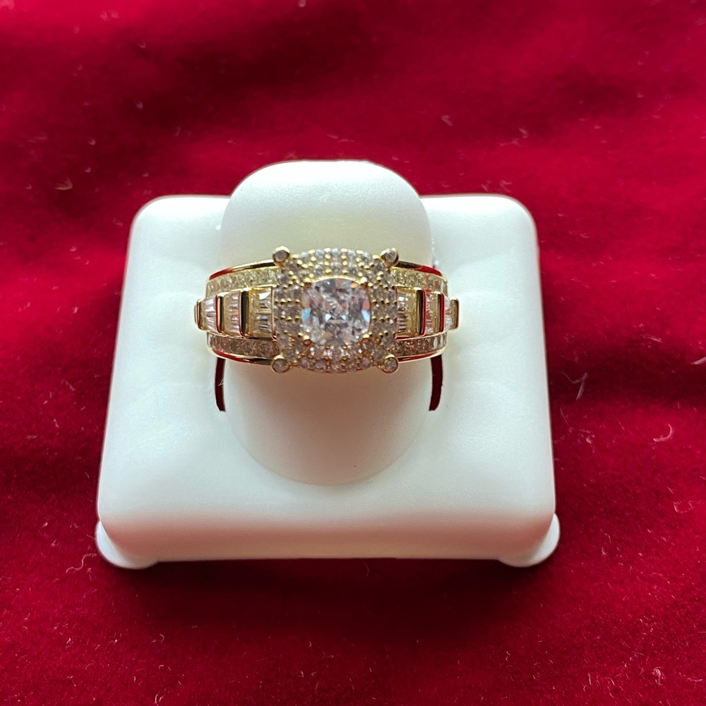 Yellow Sliver 925 wedding ring square diamond